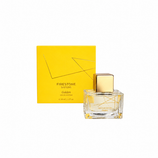 Golden perfume bottle and box